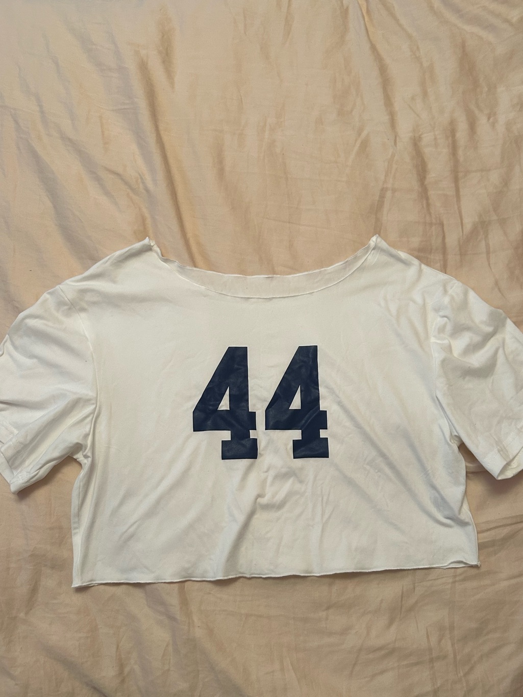 Shein White Cropped Tee With Navy '44' Print